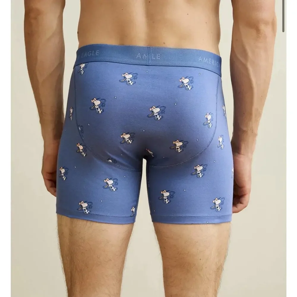 NWT! American Eagle Men’s [L] AEO AE Blue Snoopy Baseball 6” Boxer Briefs Ultra